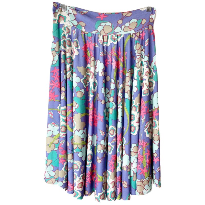 Kaiya Designs Size M Mod Floral Skirt USA Purple Teal Pink Poly/Spandex EUC