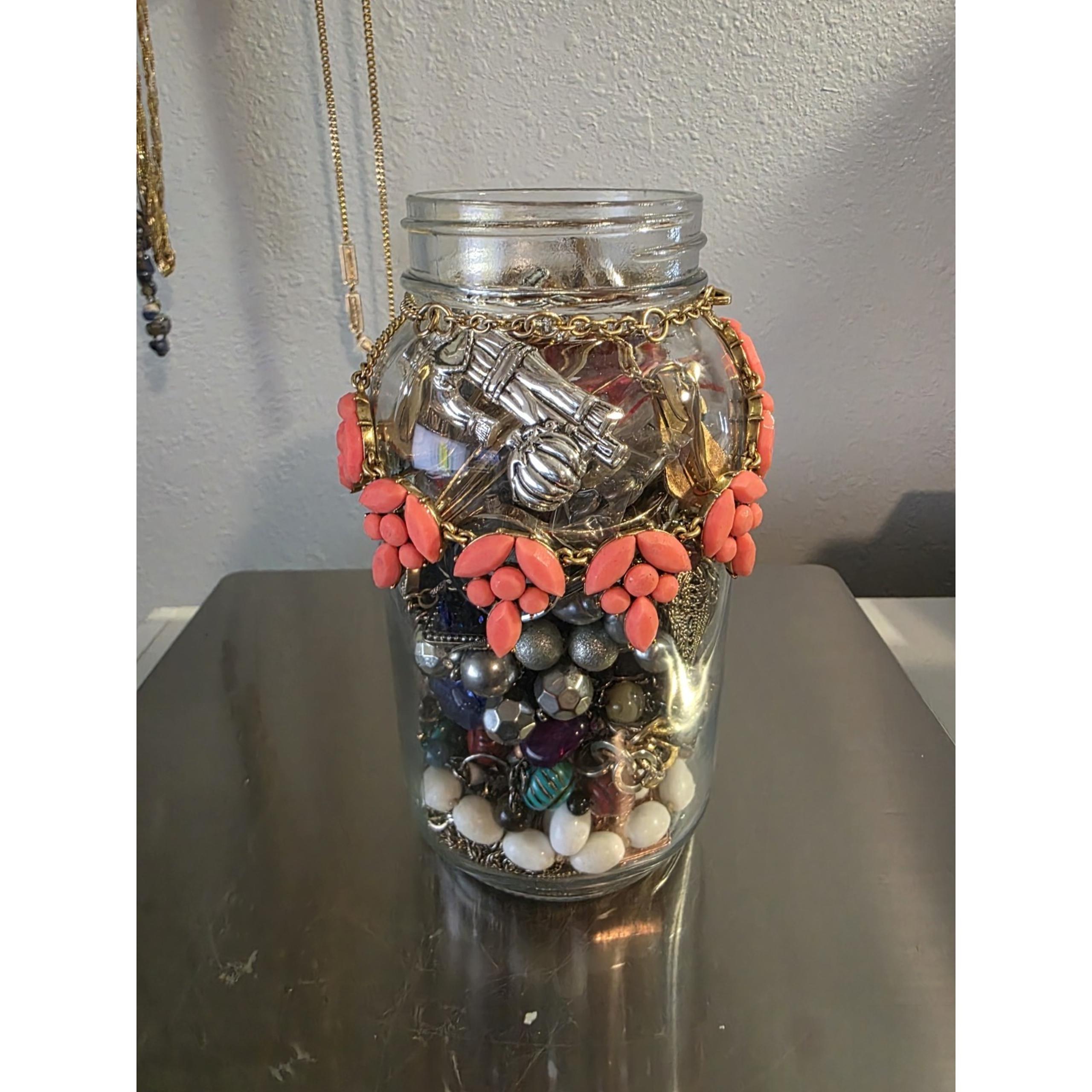 Mystery Jar of Jewelry. Assorted Necklaces Bracelets Watch Rings Pendants Pins - Brand Q