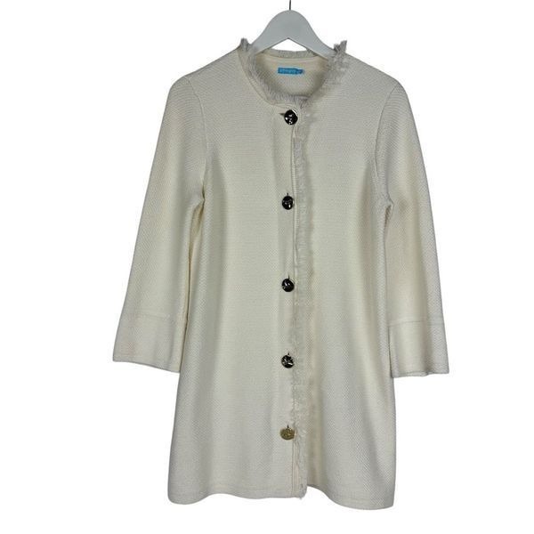 J. McLaughlin Cream Fringe Trim Long Cardigan size Medium
