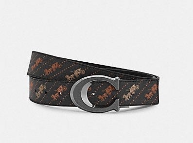 COACH SCULPTED SIGNATURE BUCKLE CUT-TO-SIZE REVERSIBLE BELT WITH HORSE AND CARRI