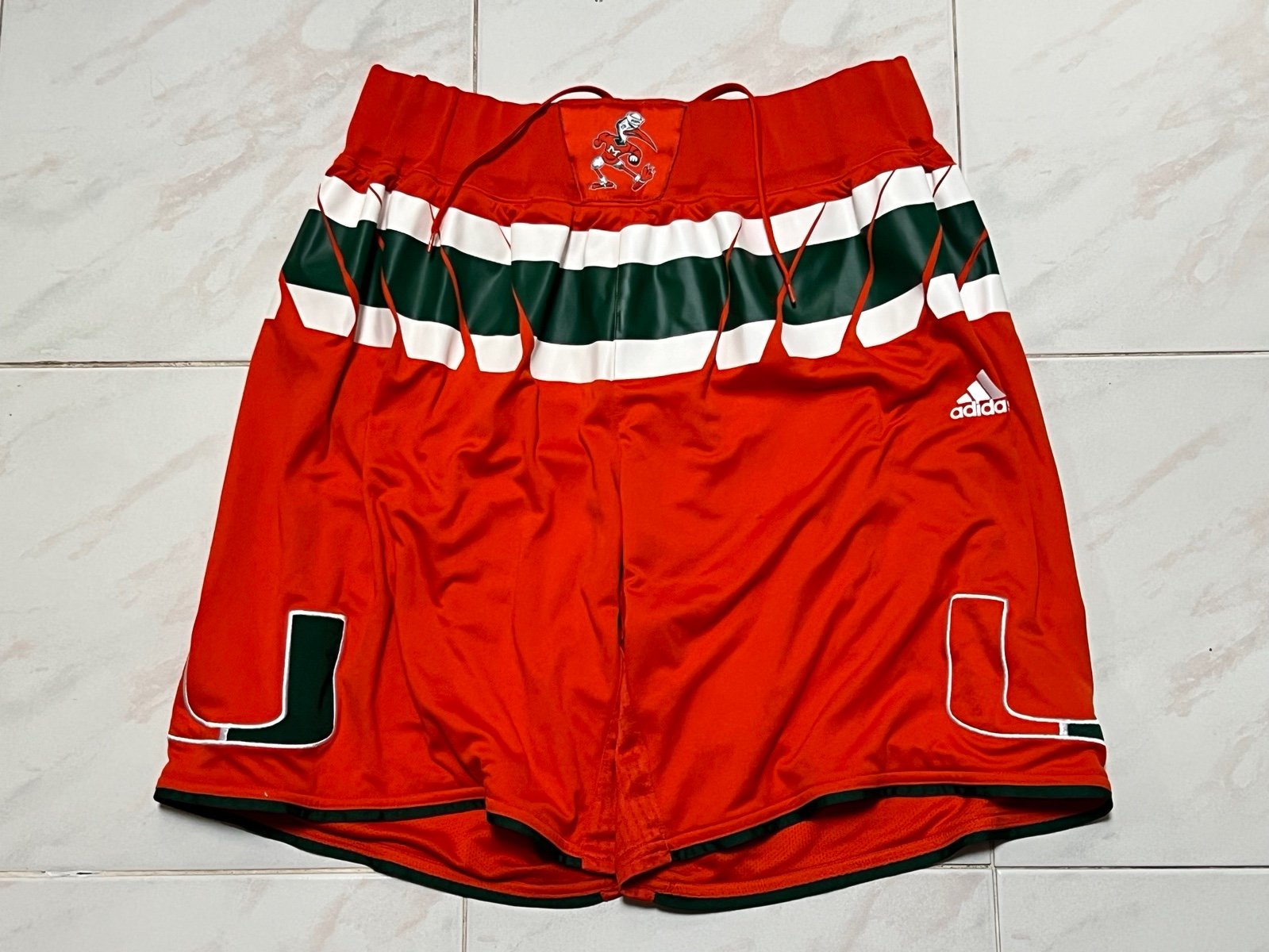 Men M Adidas Miami Hurricanes Player Team Issued Orange Basketball Shorts