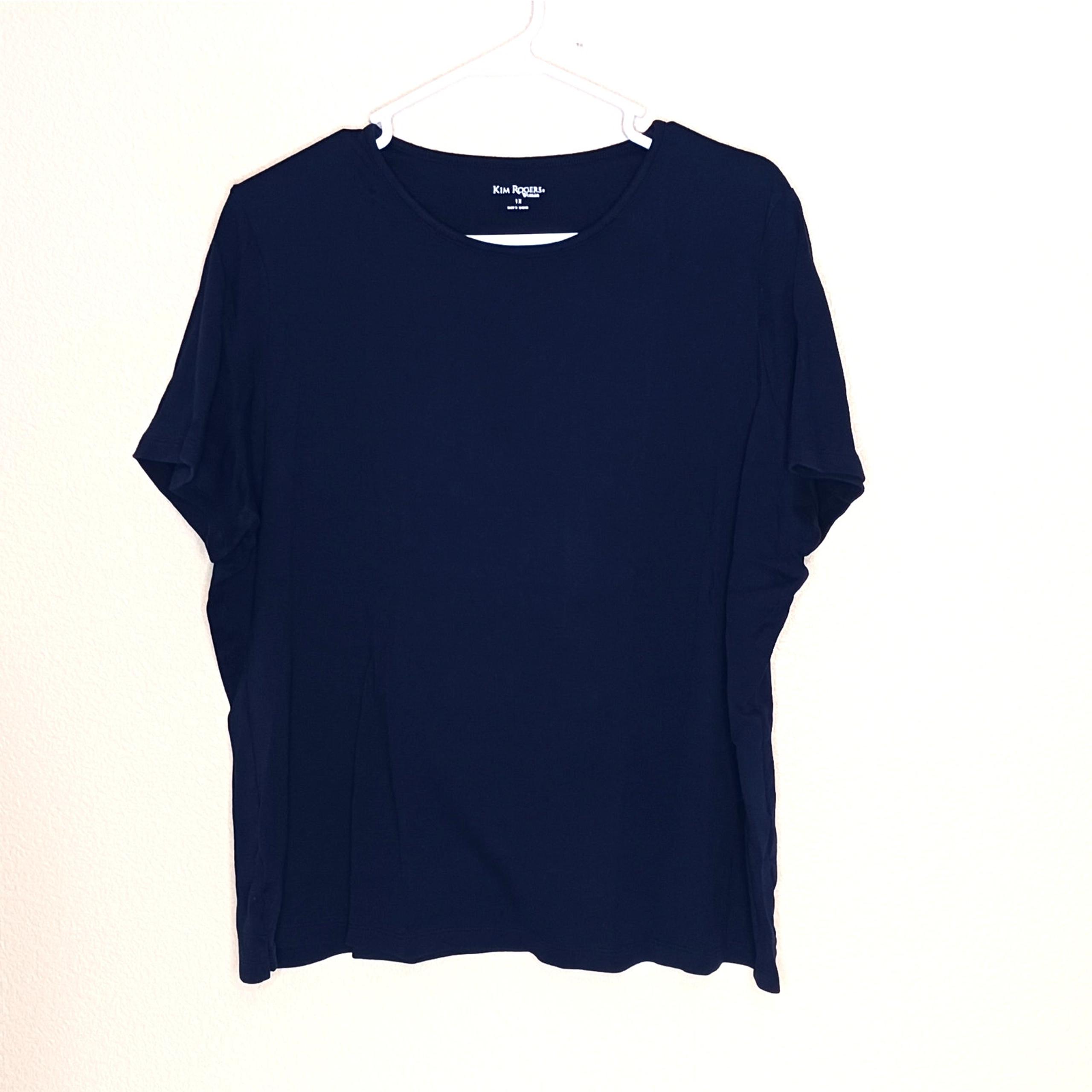 Kim Rogers Woman Top Size 1X Blue Solid Short Sleeve Cotton Knit Tee