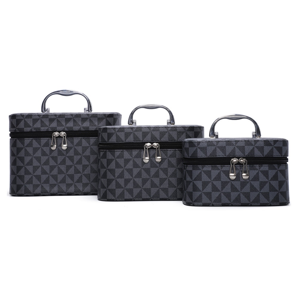 Set of 3 Monogram Cosmetic Case Black Zip Closure Silvertone hardware NWT
