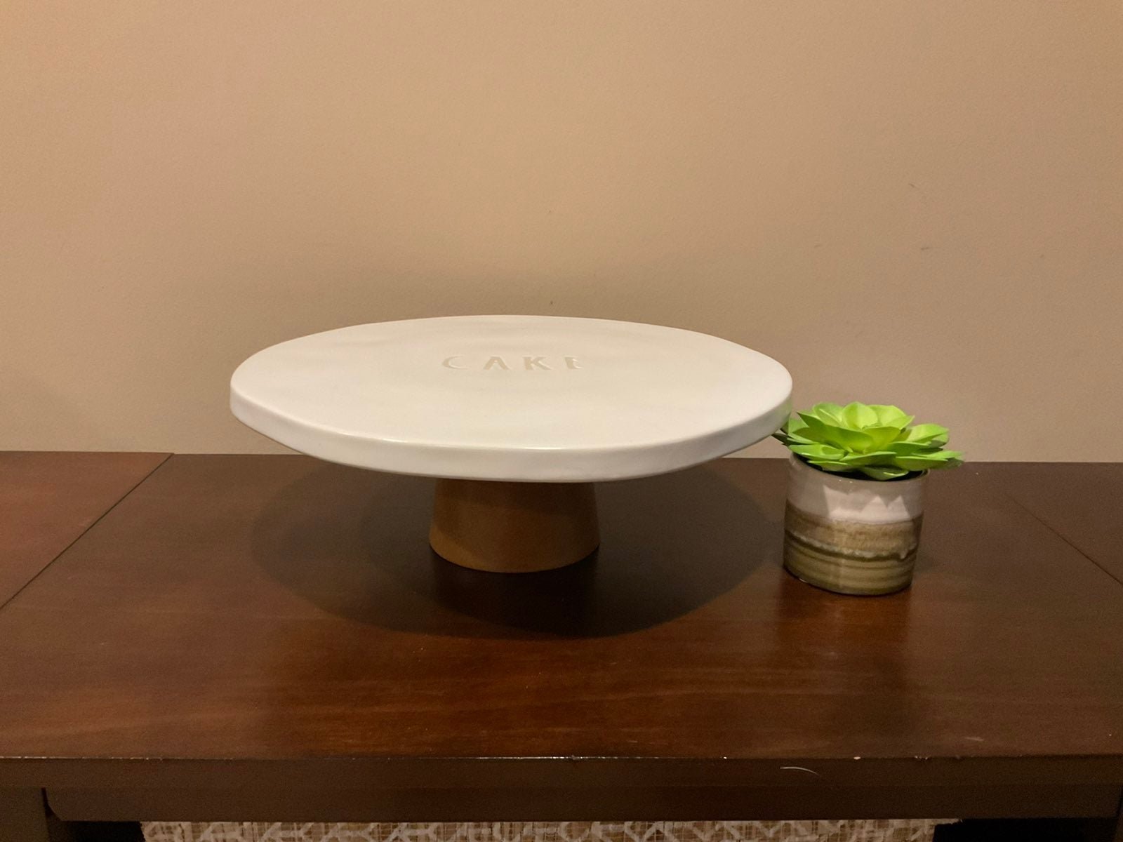 FABULOUS Rae Dunn Wood Pedestal CAKE Serving Plate