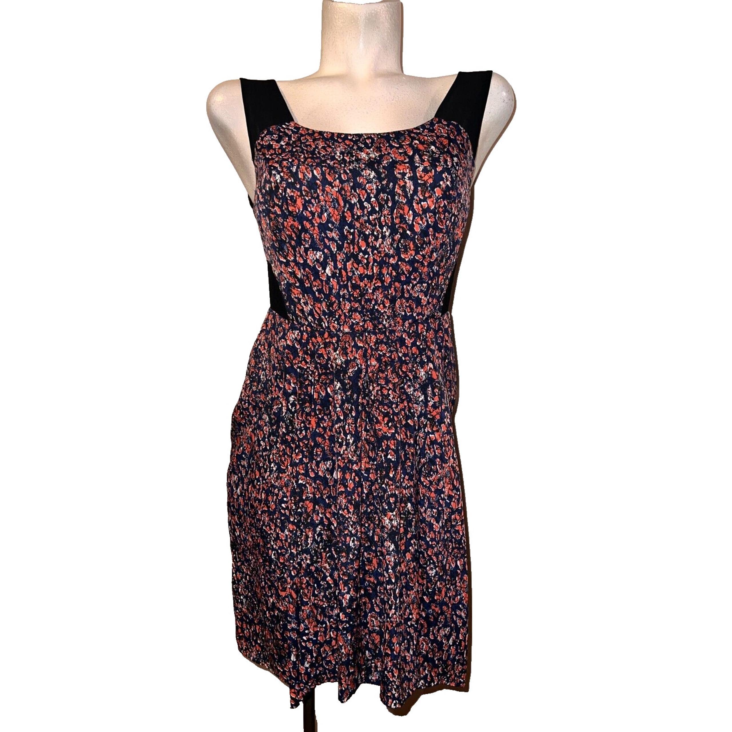 BCBGeneration Women's Size 4 Blue Red Floral Motif Sleeveless Rear Zip Dress