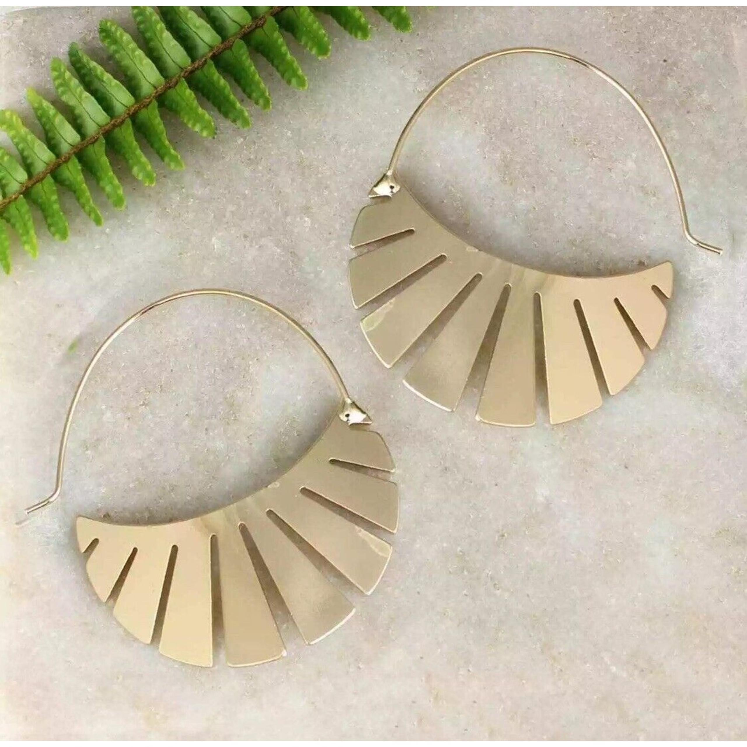 Golden Sun Rays Hoop Earrings
