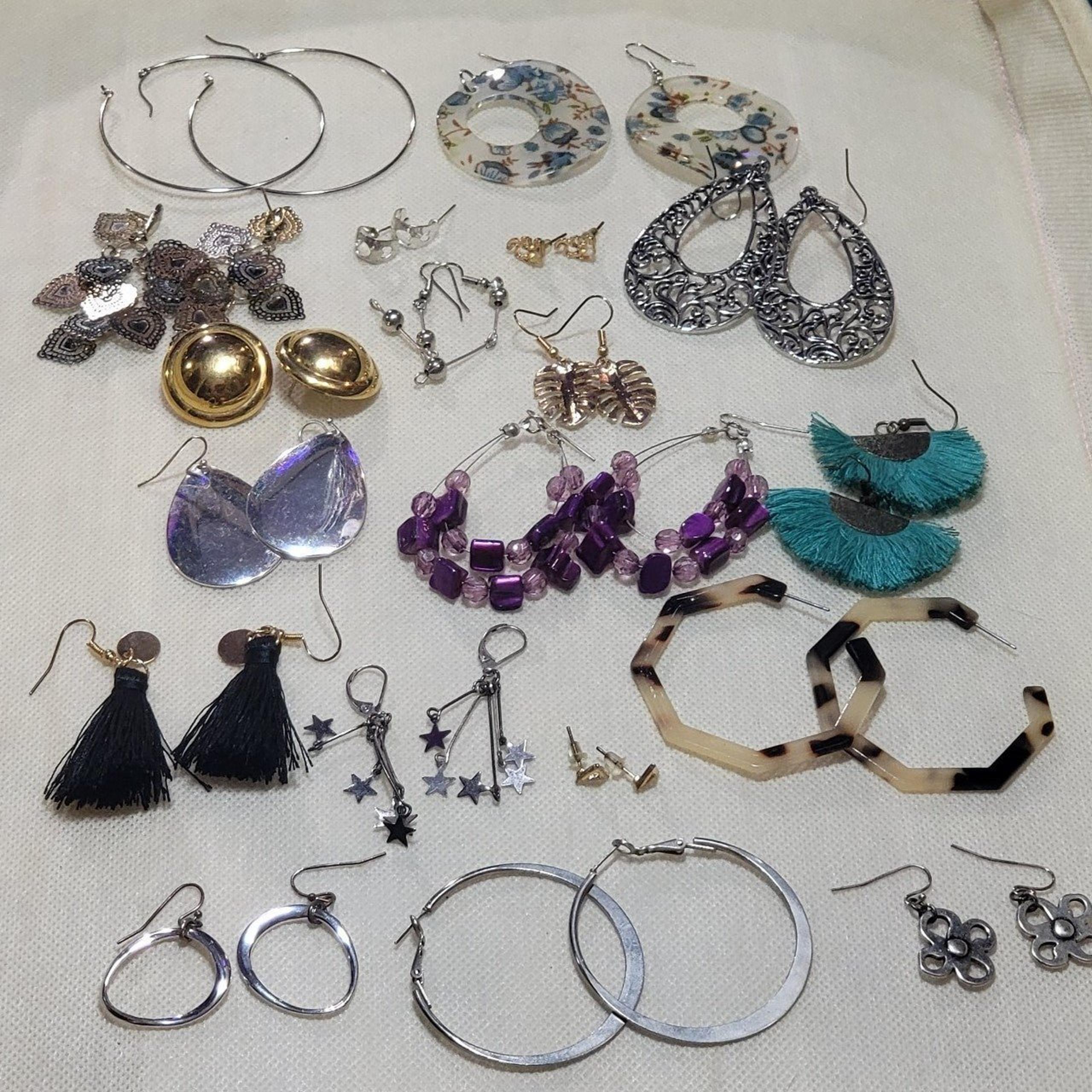 Vintage to Modern Variety Lot of Pierced Earrings silvers purples golds beads