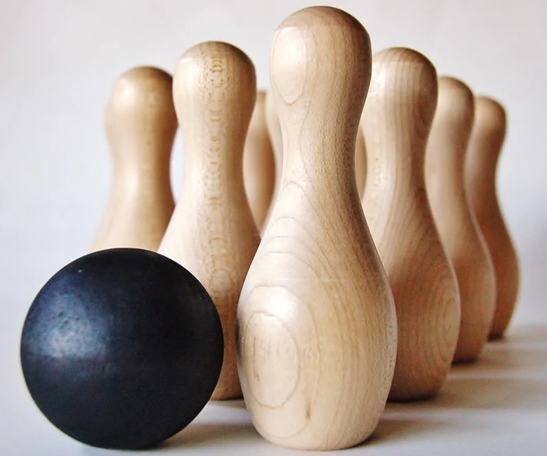 Natural Wood Toddler Sized Bowling Set Christmas Toy