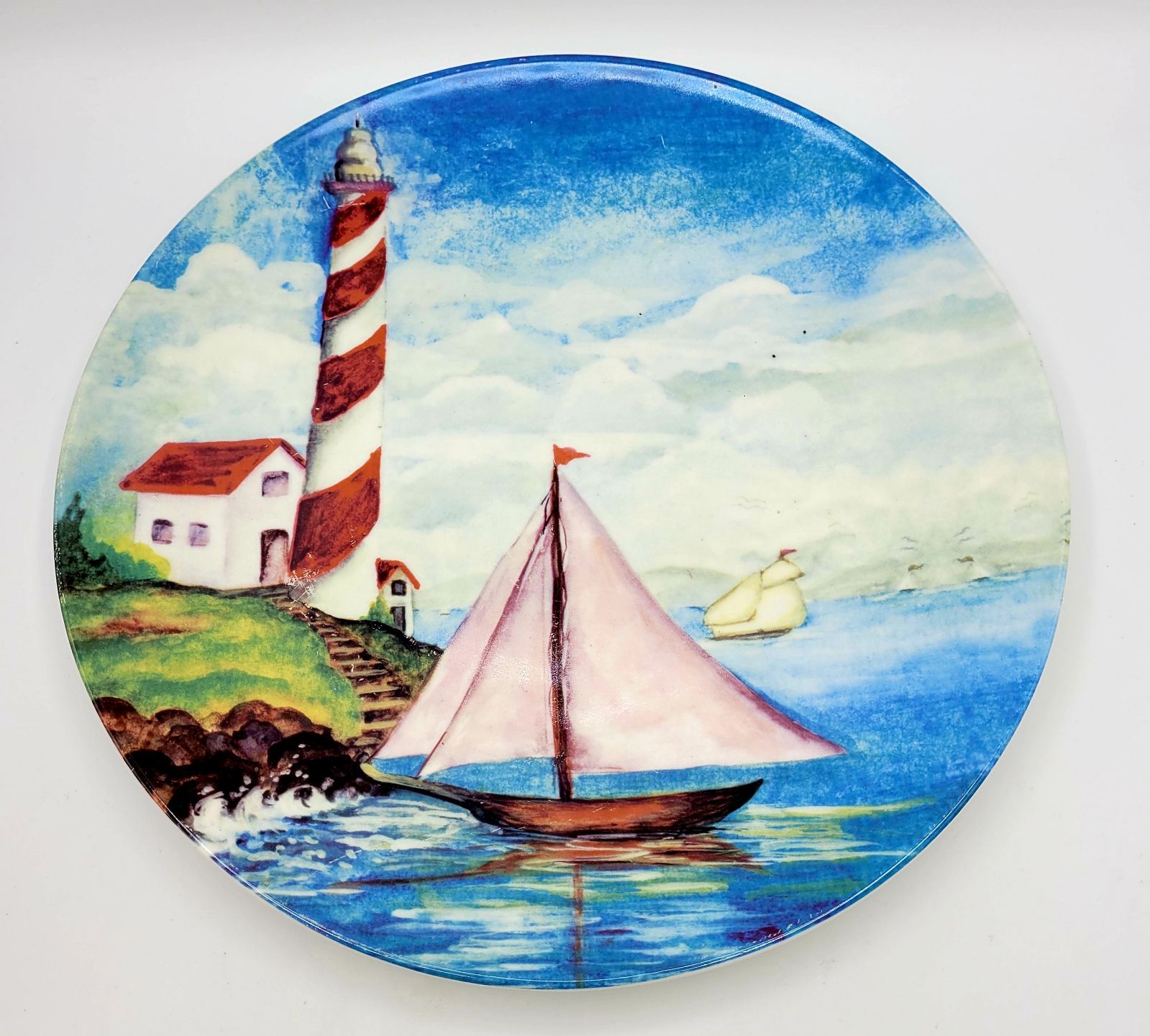 Vintage Hand Painted 12.5 SailboatPlate