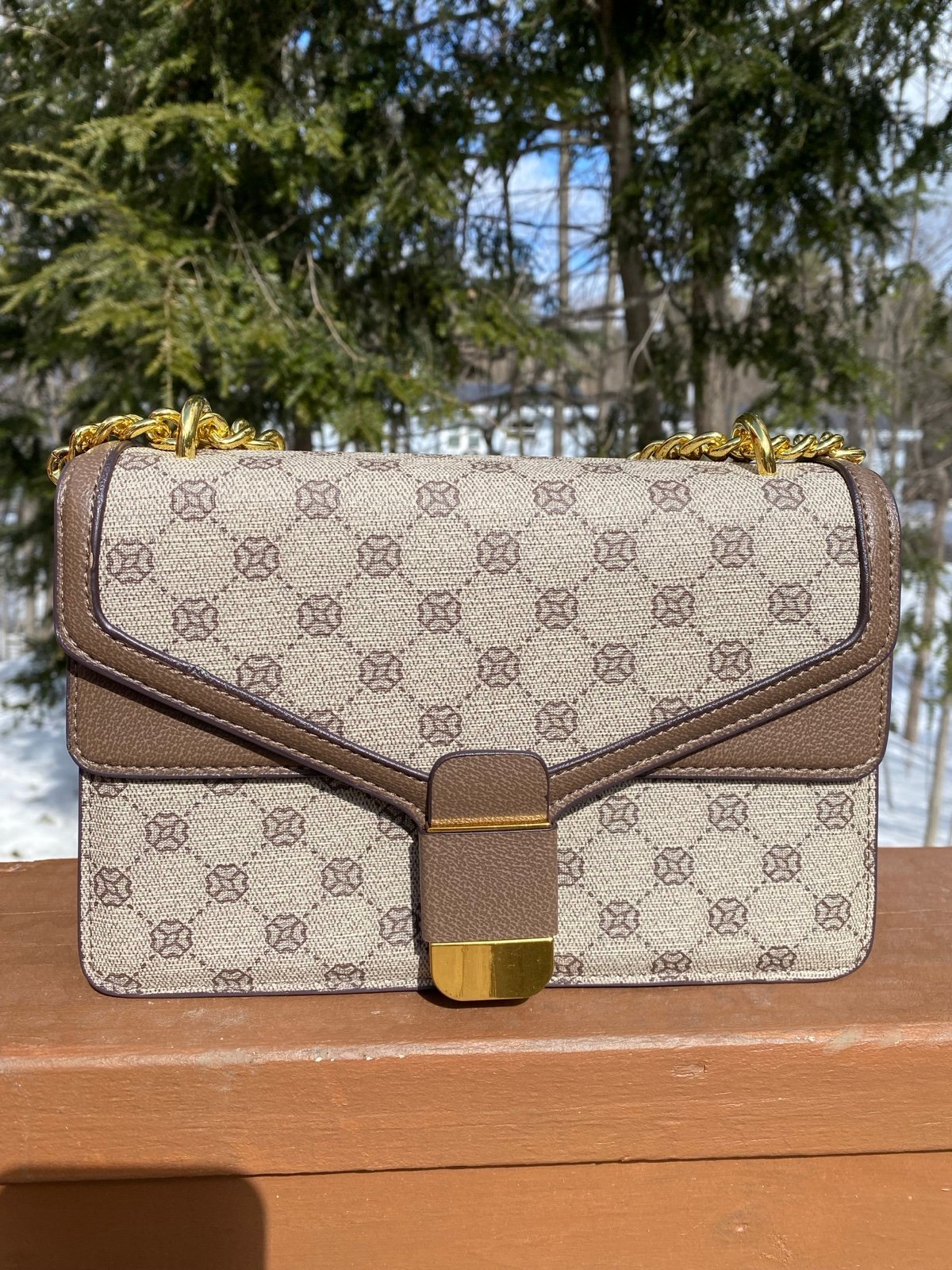 Luxury Pattern Handbag with Gold Chains