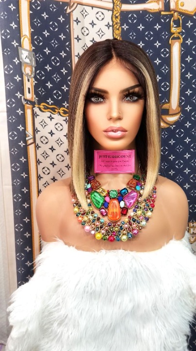 Blonde brown highlight bob lace wig