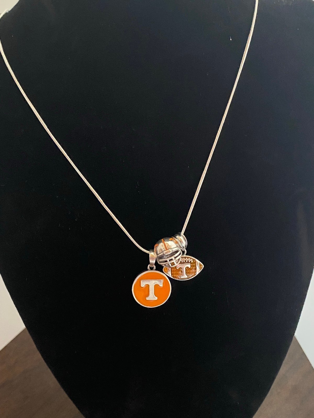 22in Silver Necklace with Tennessee Volunteers Football Charms 925 sterling silv
