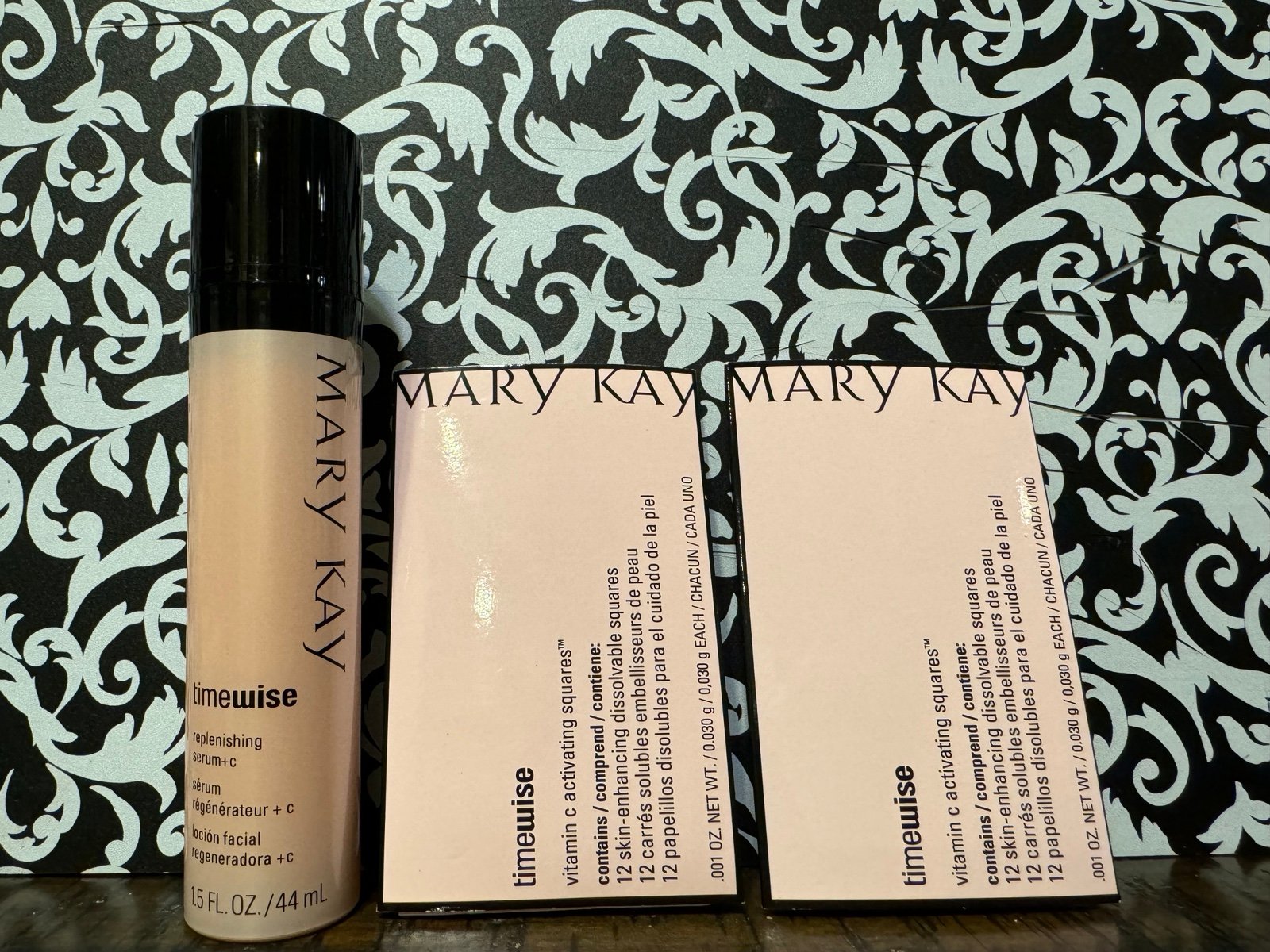Mary Kay timewise replenishing c serum and vitamin c activating squares