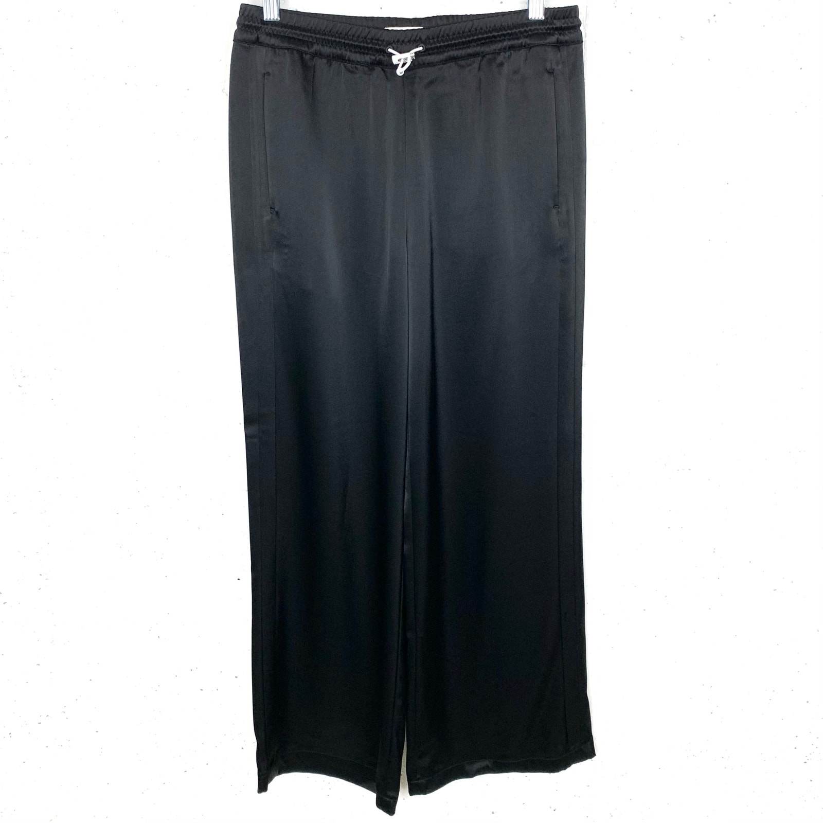 Tory Sport Lightweight Satin Track Pants Straight Leg Elastic Waist Black Small