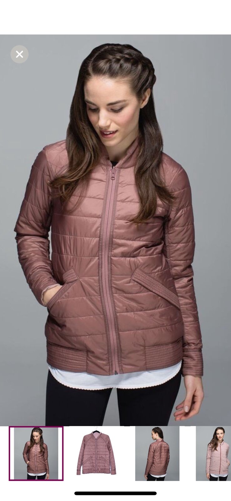 Lululemon The Bomb Bomber Heathered Bark Berry Quilted Reversible Jacket