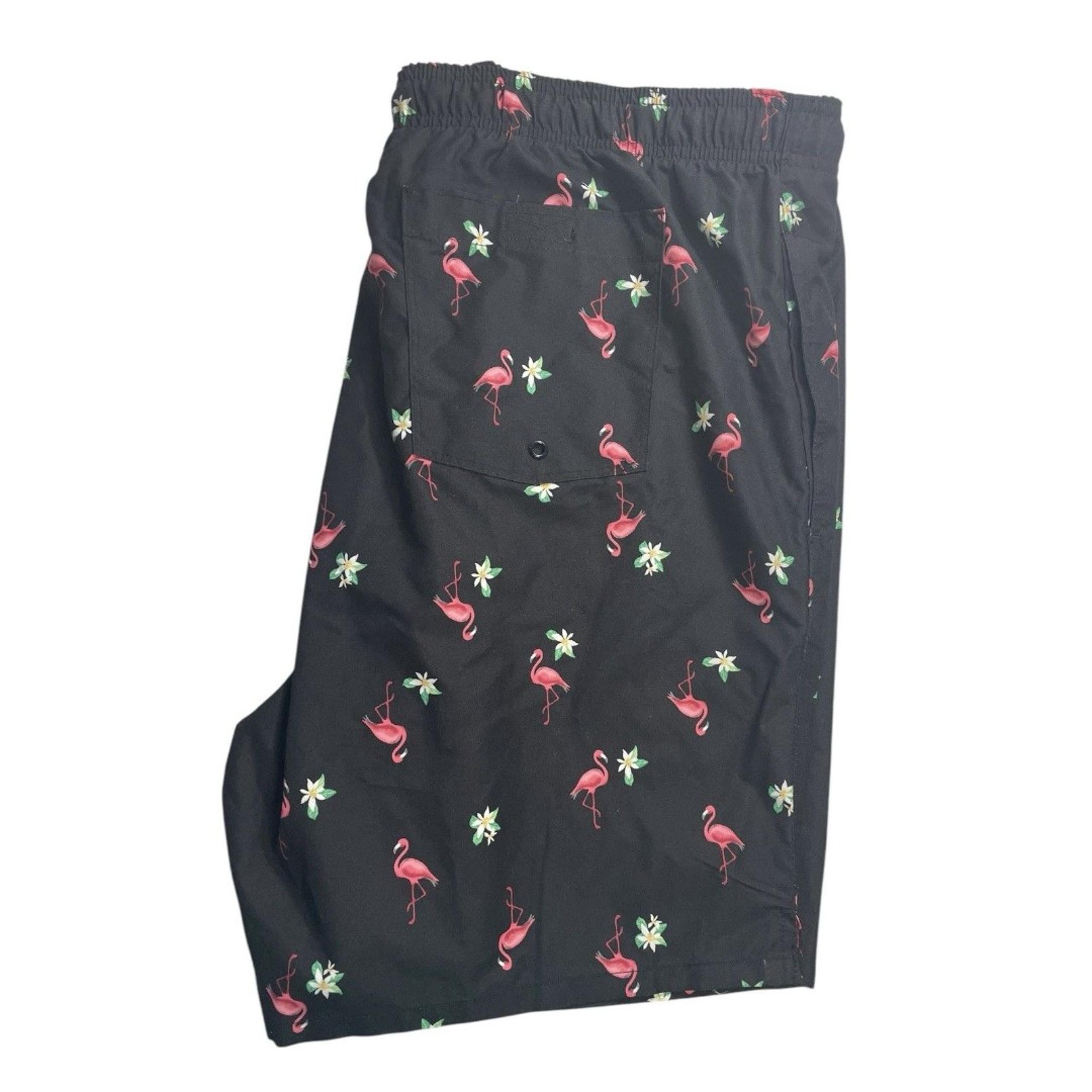 Old Navy Swim Shorts Lined Trunks Flamingos Men’s XL Fully Lined Pockets Black