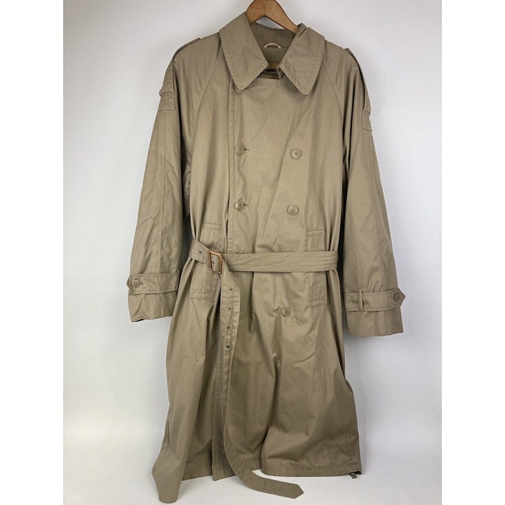 VTG 80s Beige Khaki Oleg Cassini Trench Coat ThermoLite Zip Liner Rain Jacket 38