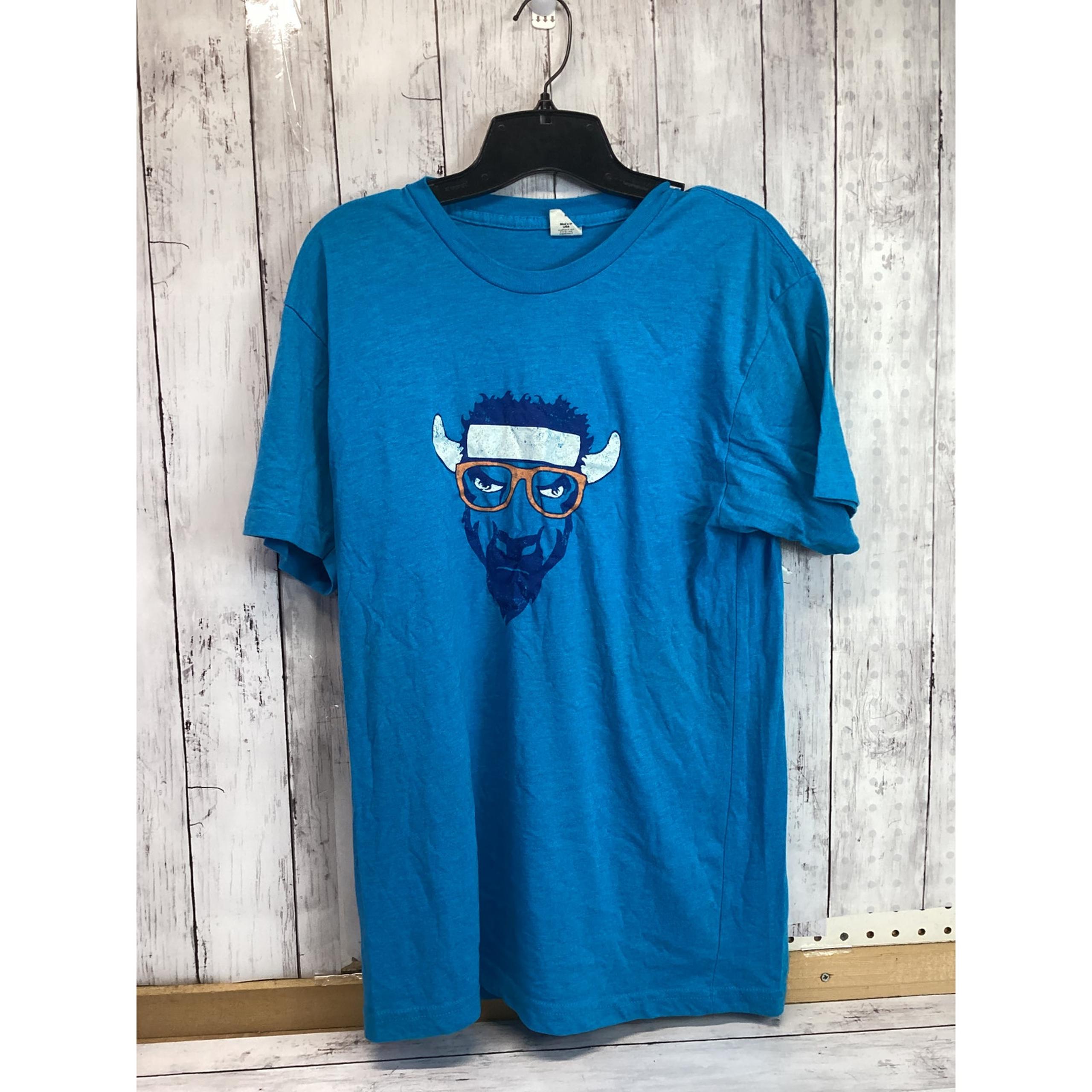 Neon Men's Blue Plain Shortsleeve T-shirt Bull Graphic Round Neck Good as New M