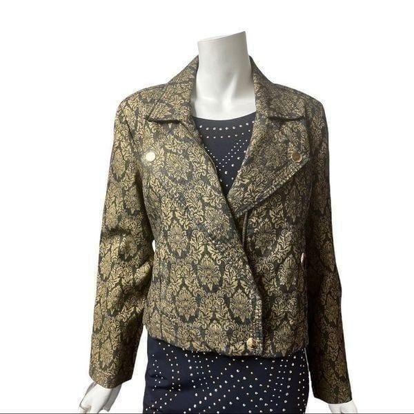 Ellen Tracy Gold Lame Graphic Denim Jacket