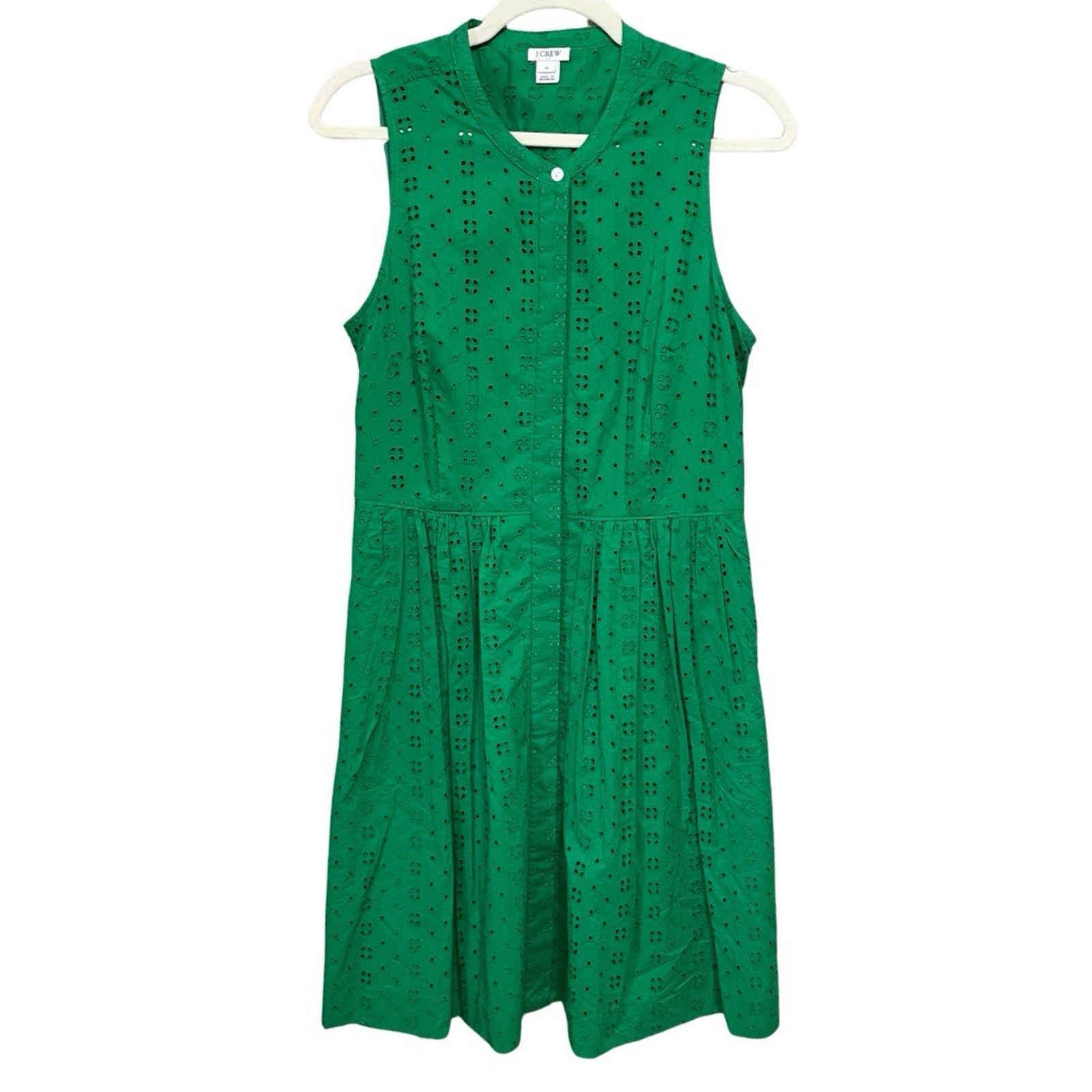 J.Crew Factory Eyelet Sleeveless Shirt Dress Women’s Size M Clover Green Lined