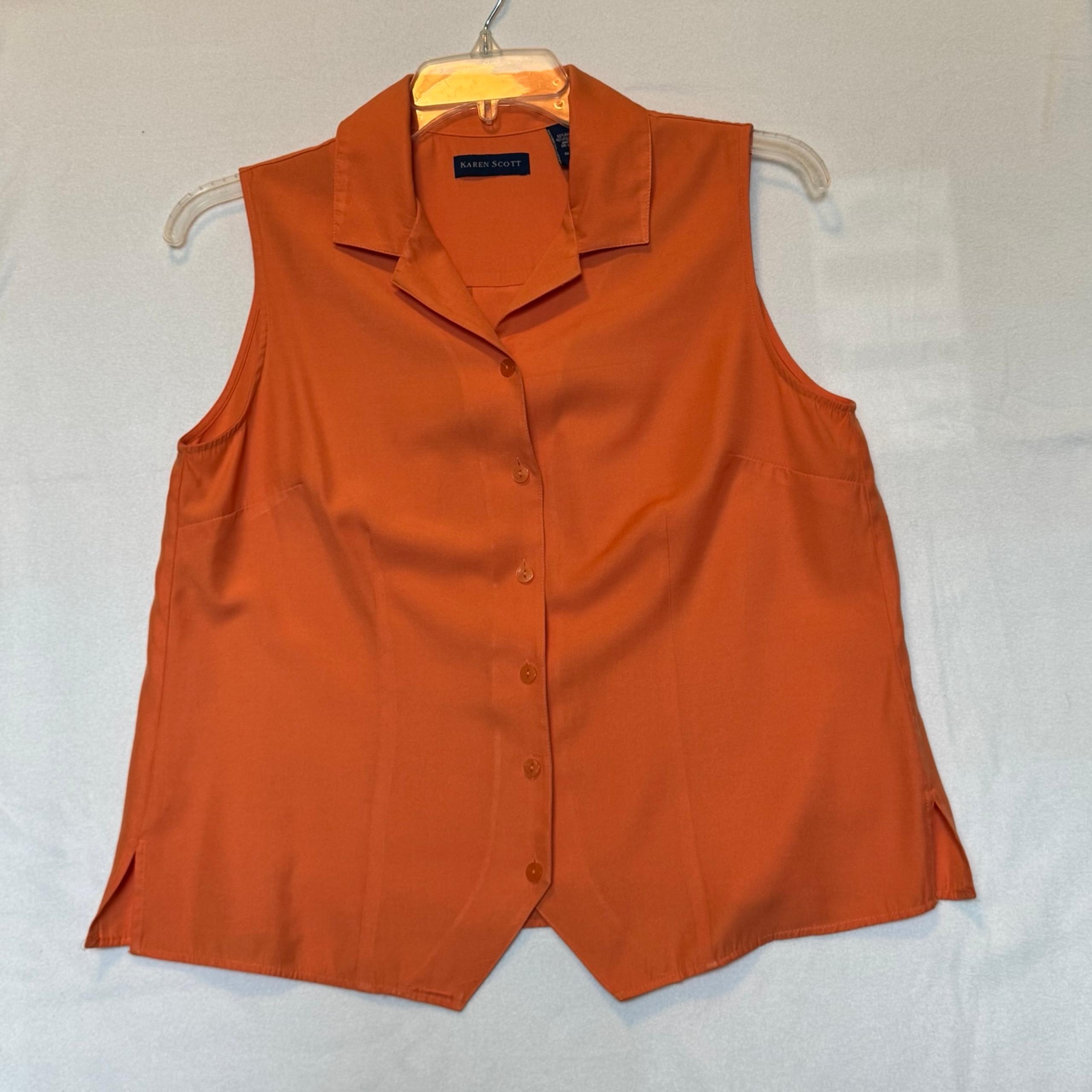 Karen Scott Womens Large Sleeveless Top Blouse Shirt Button Up Orange Summer