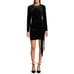 NWT Belle Badgley Mischka Harley Black Velvet Crew Neck Long Sleeve Fringe Dress
