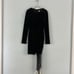 NWT Belle Badgley Mischka Harley Black Velvet Crew Neck Long Sleeve Fringe Dress