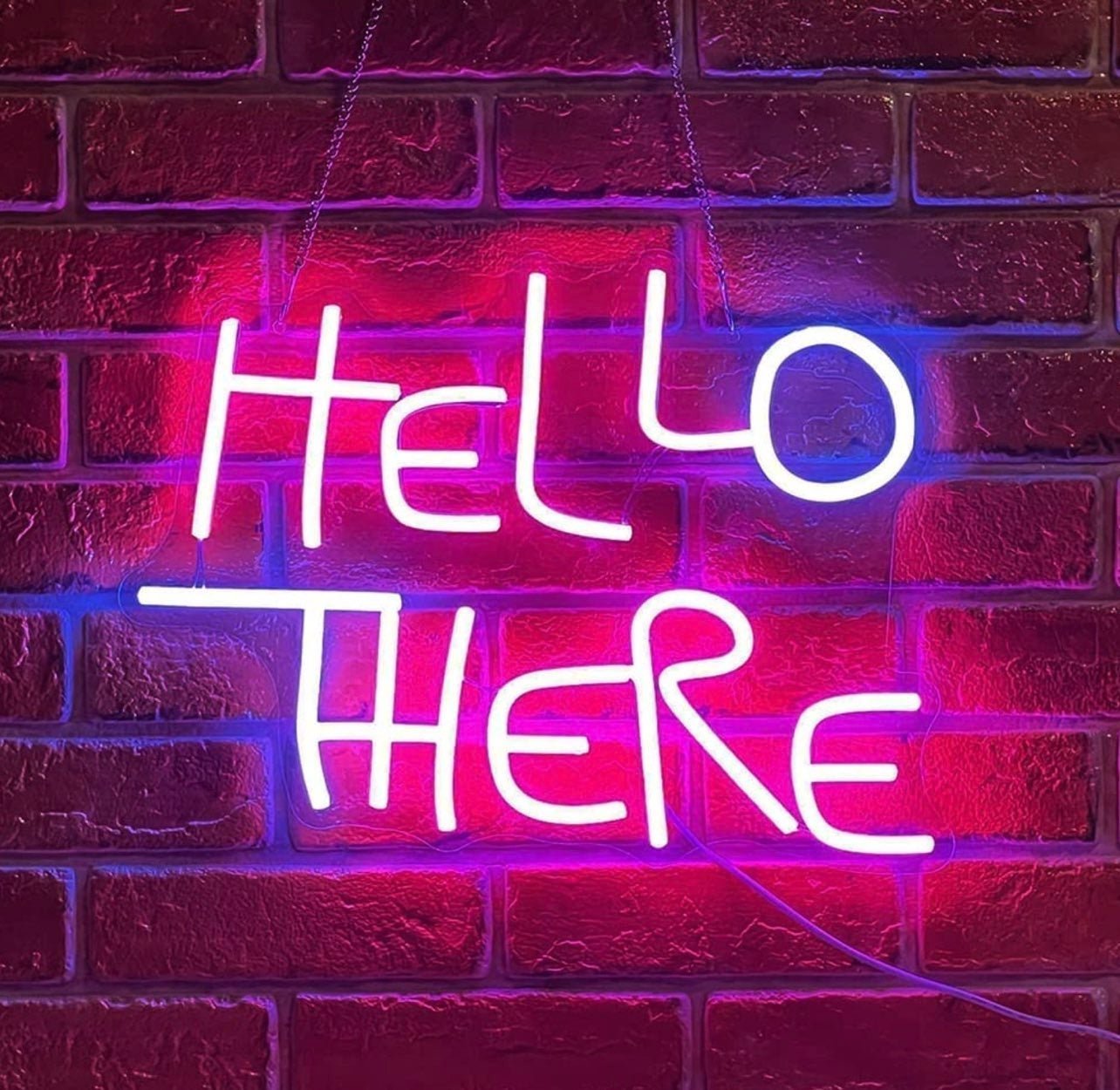 Bright Pink and Blue “Hello There” LED Light Sign Wall Room Decoration