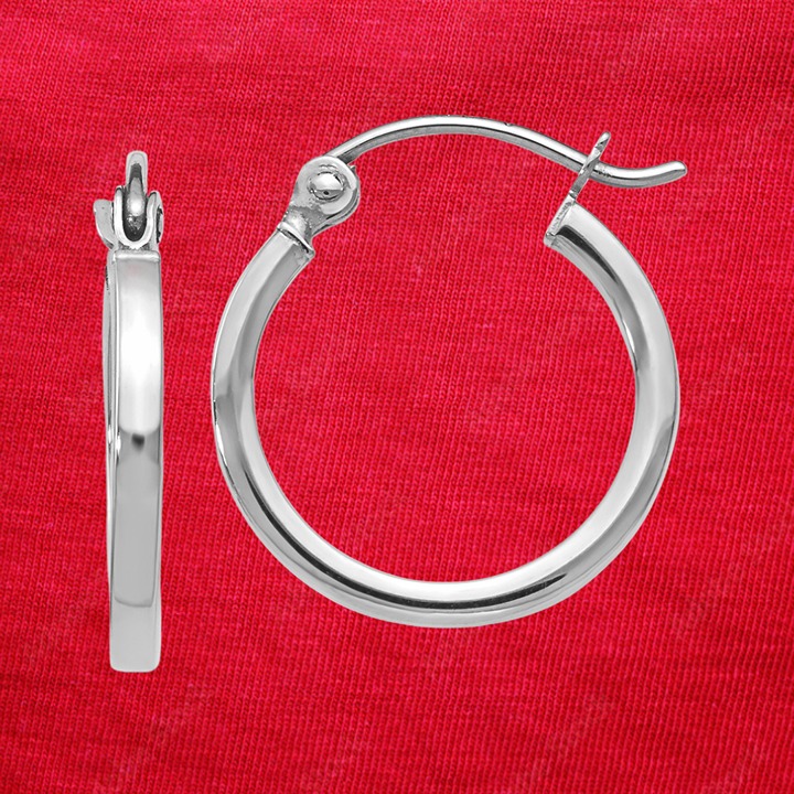 14K White Gold Polished Hoop Earrings