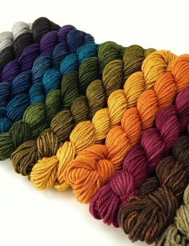 12 Colors - Hand Dyed Yarn, Worsted Weight Mini Skein, Wool - 20g per Skein