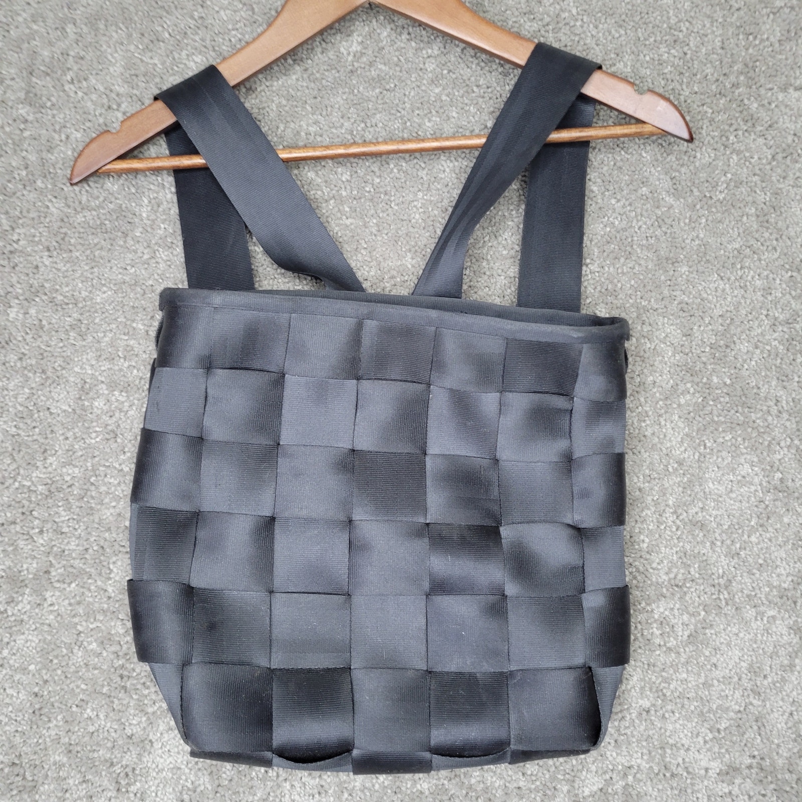 Vintage 2000's Y2K Harveys Black Seatbelt Bag Backpack With Adjustable Straps