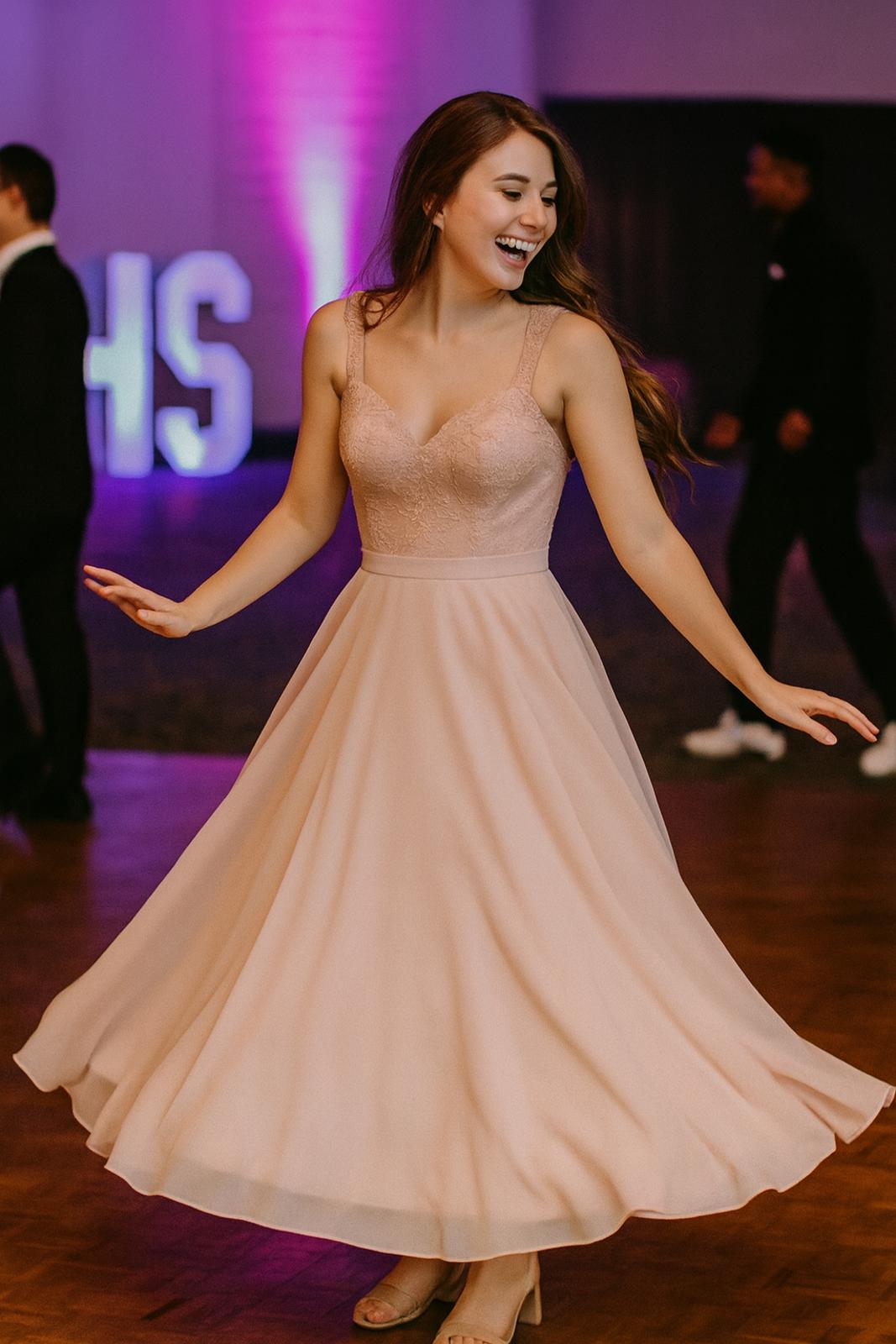 JJ's House Pearl Pink‎ Bridesmaid Dress Lace Bodice Formal Gown US 4