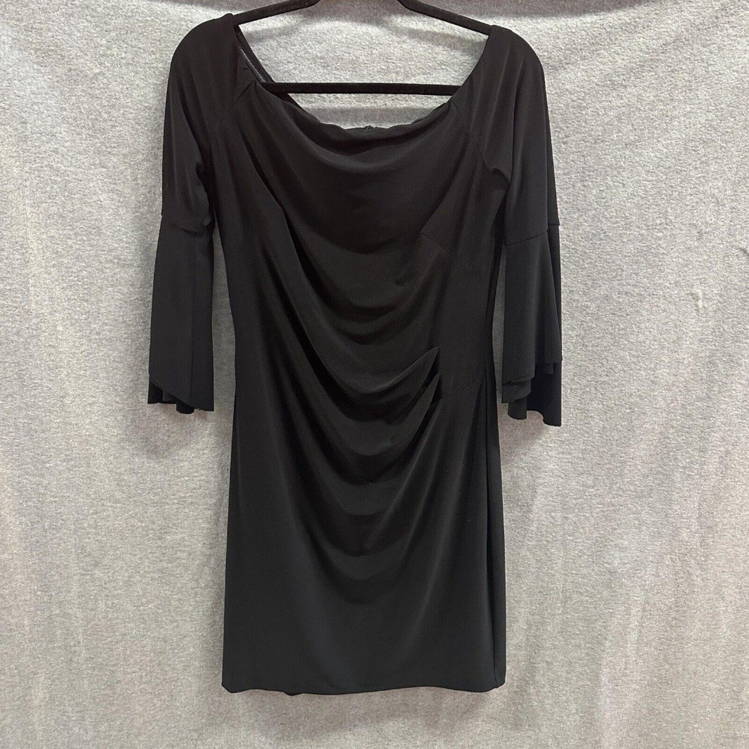 Lauren Ralph Lauren Dress Womens 10 Black Flare Sleeve Knee Length Elegant