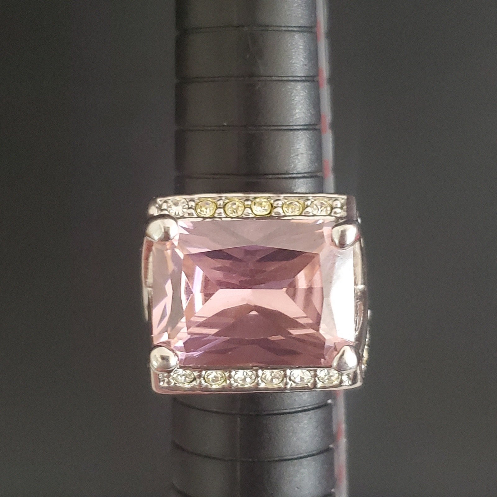 Nolan Miller Glamour Collection Pink Cubic Zirconia Ring Silver Plate Size 8