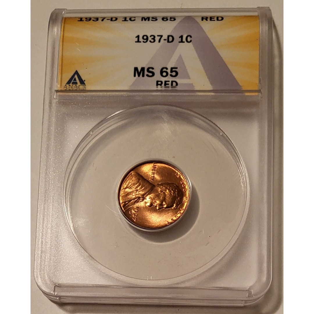 1937 D Lincoln Wheat Cent MS65 RED ANACS