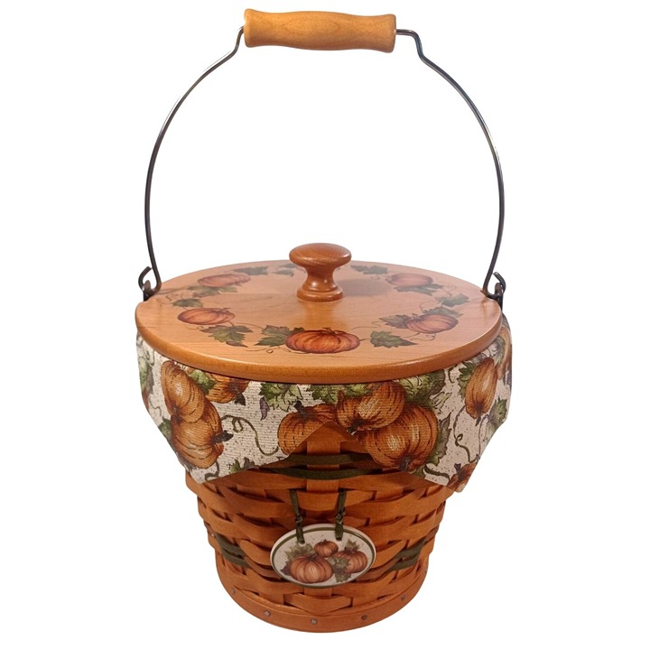 Longaberger Autmn Pail Harvest Pumpkin Bucket Basket Vintage 2002 Signed Set