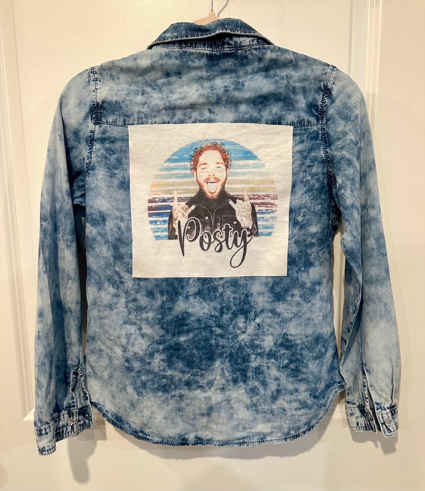 POST MALONE Posty tshirt Upcycled bleach dyed denim shirt M.