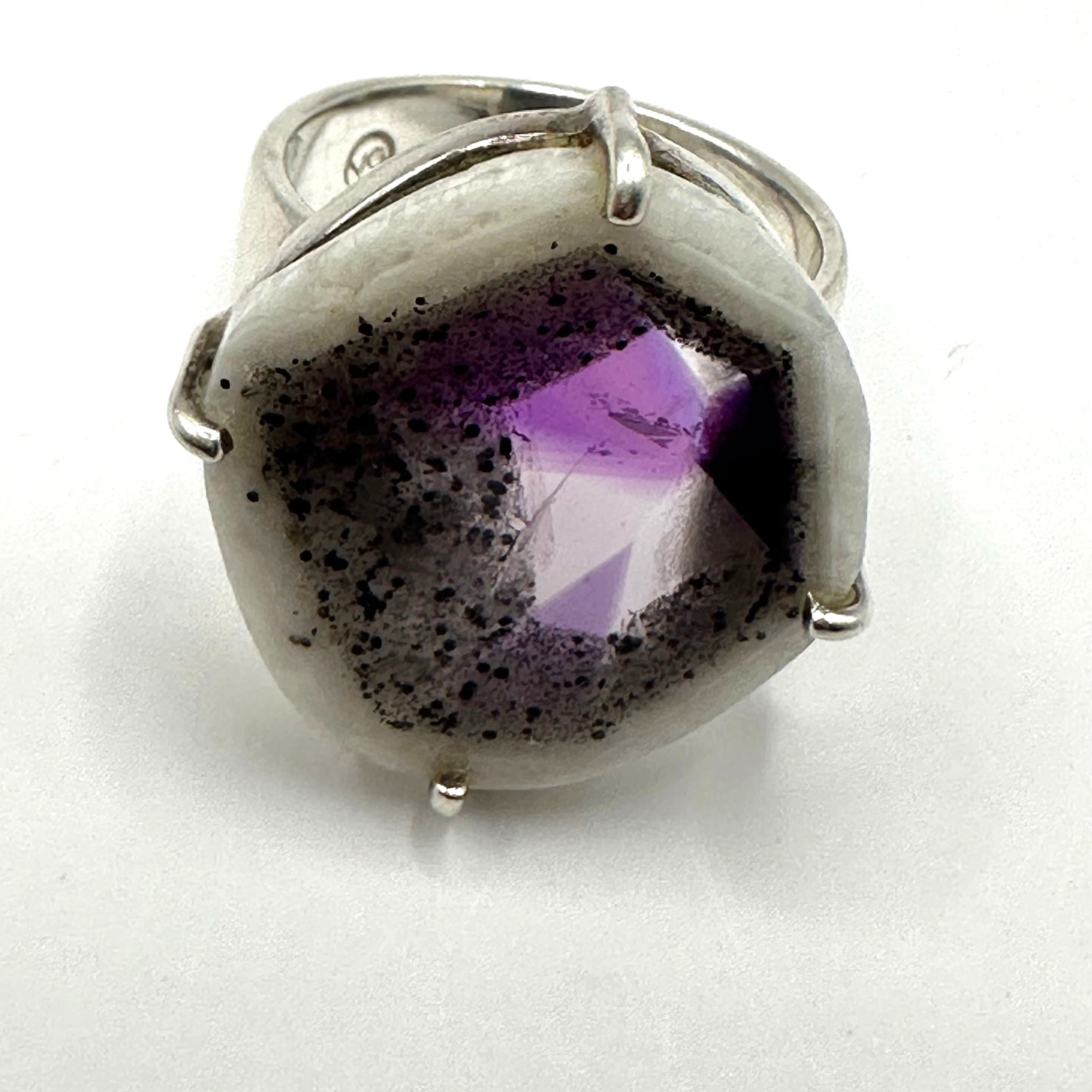 Artisan Purple Amethyst Tripache Stone Ring 925 Sterling Silver 7 3/4 Size 7.75