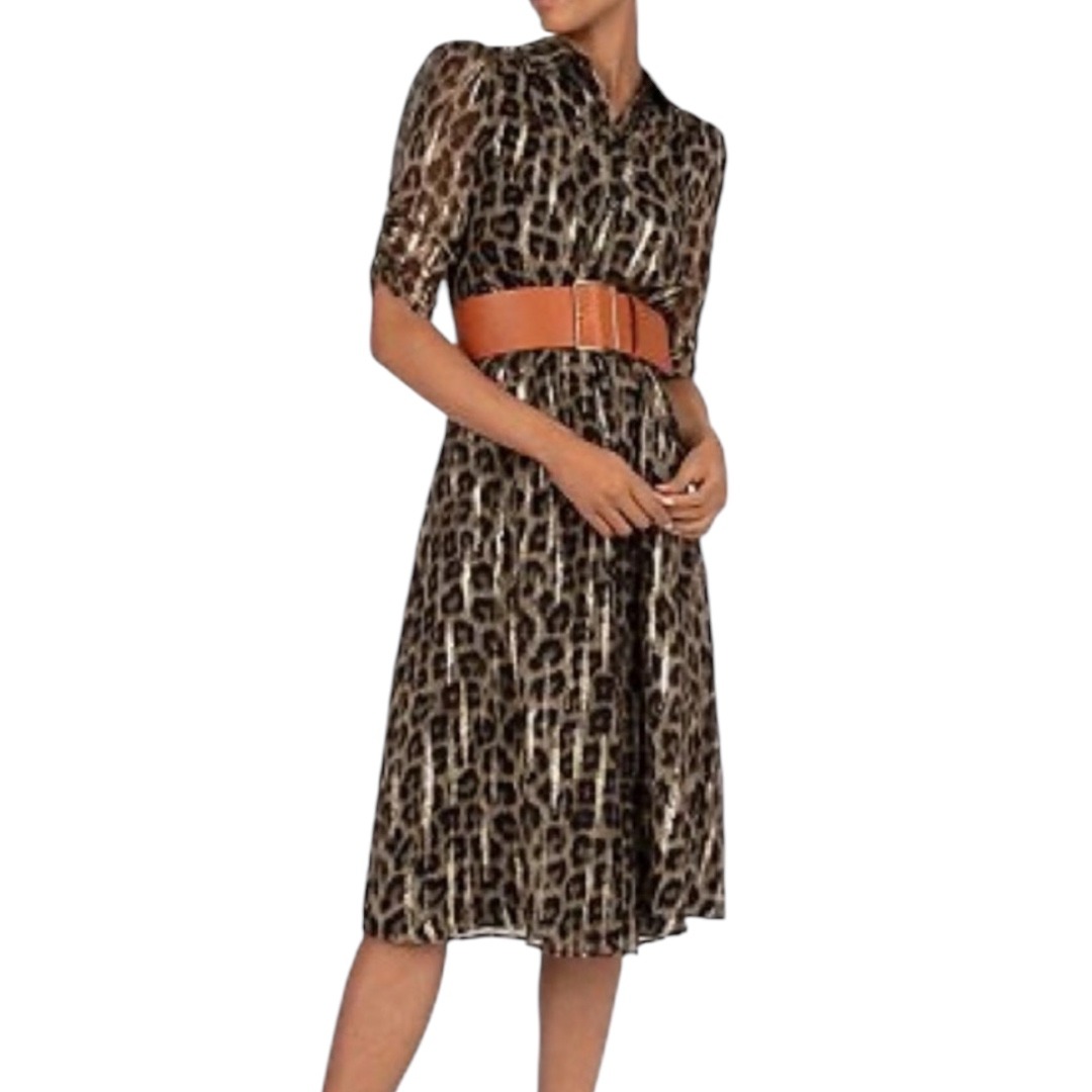 ba&sh Jozy Metallic Leopard Print Dress Size 4 US