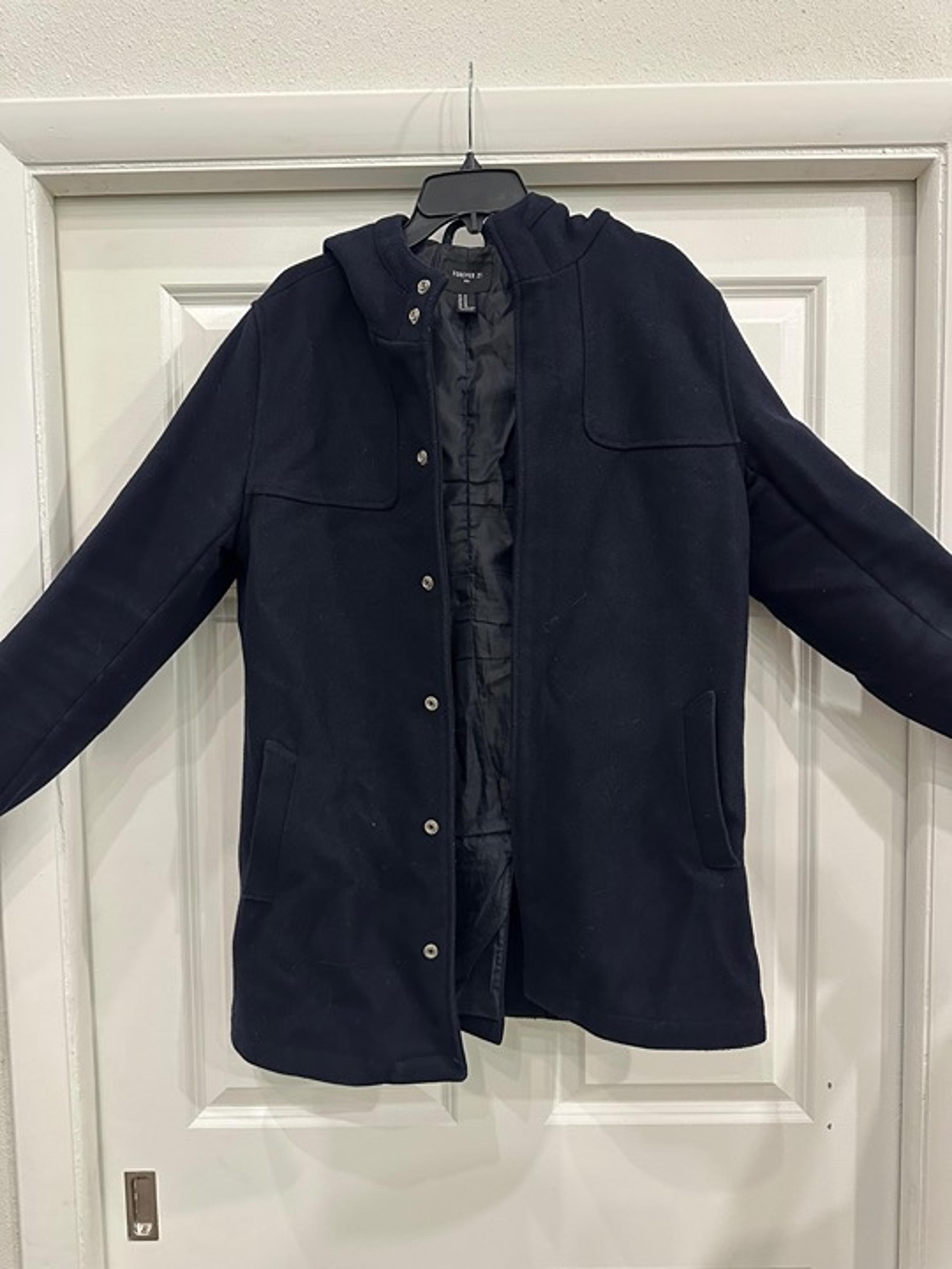 Forever 21 Men's Navy Coat - Size Medium - Button Front Overcoat