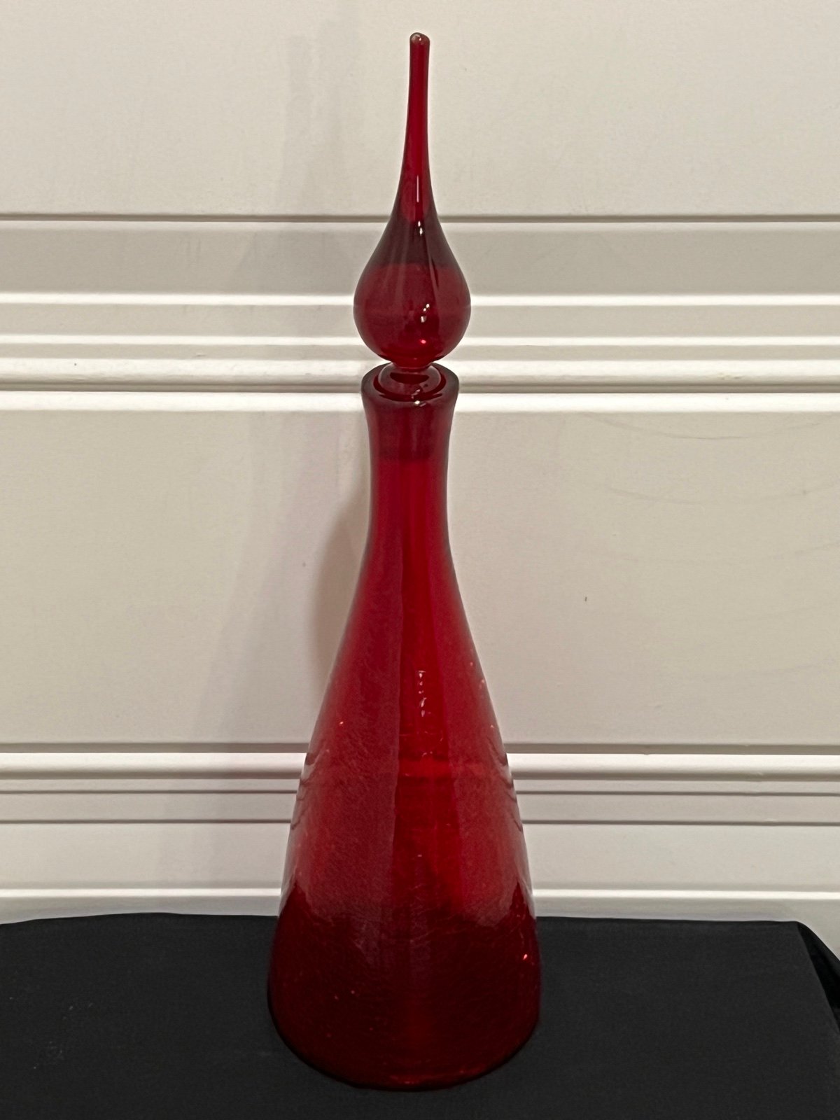 Vintage Pilgrim Glass Ruby Red Crackle Decanter Bottle & Stopper “17.5” 21L