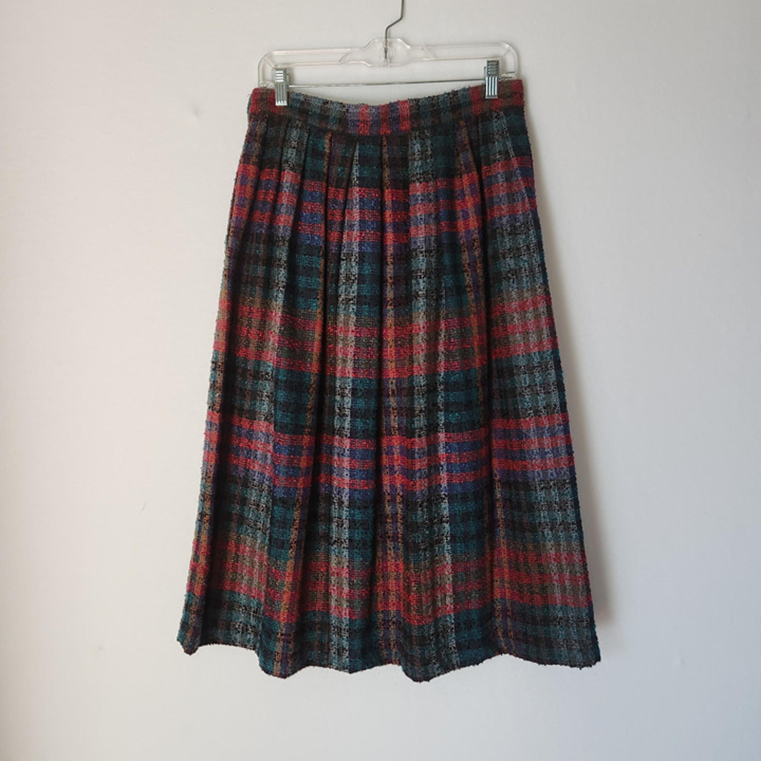 Vintage Diane Von Furstenberg Wool Blend Tweed Plaid Pleat Skirt Pocket Sz.14