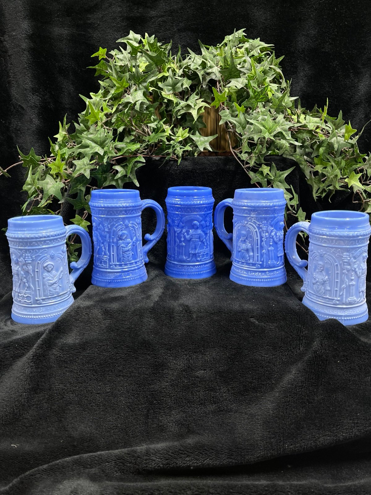 Slag glass beer steins