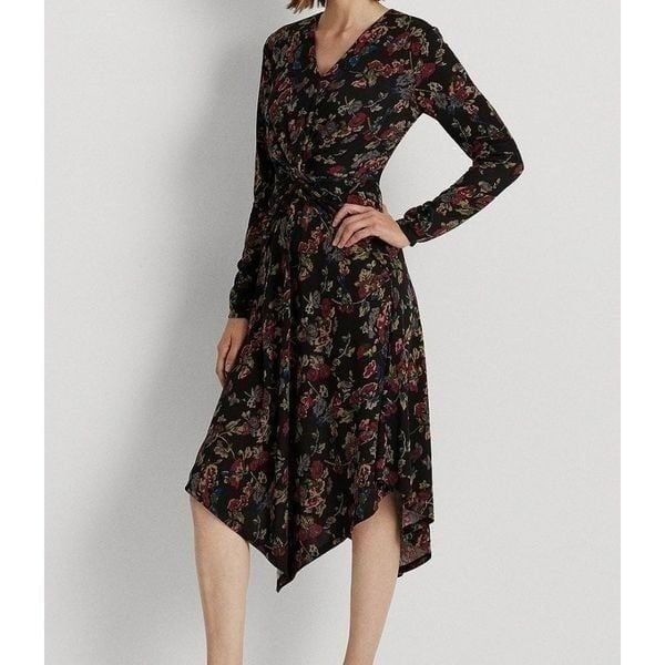 Lauren Ralph Lauren Women's Floral Surplice Jersey Dress Size 4 NWT