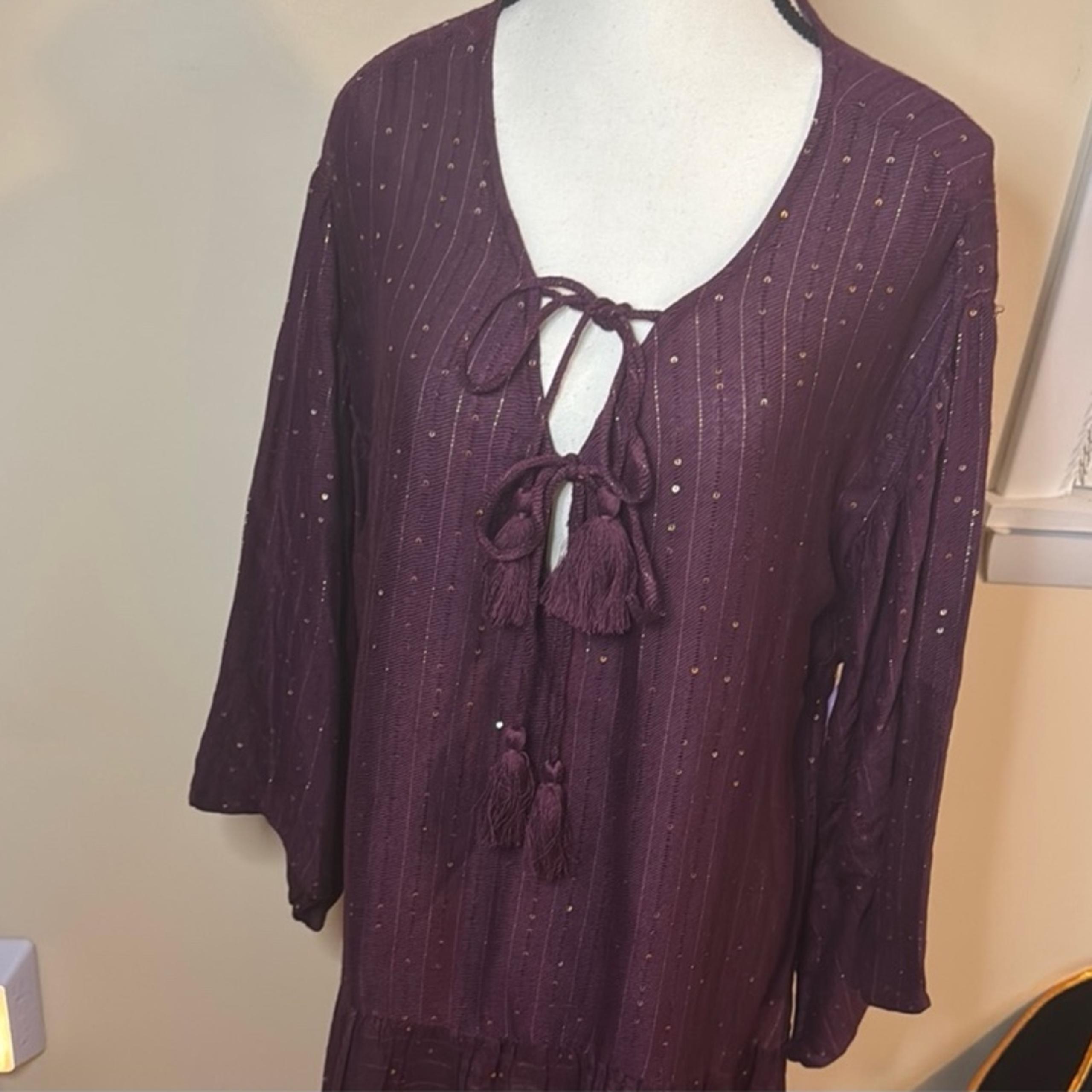 NWT women’s PQ swim Anthropologie Angelina Sequin Tunic Dress M/L purple