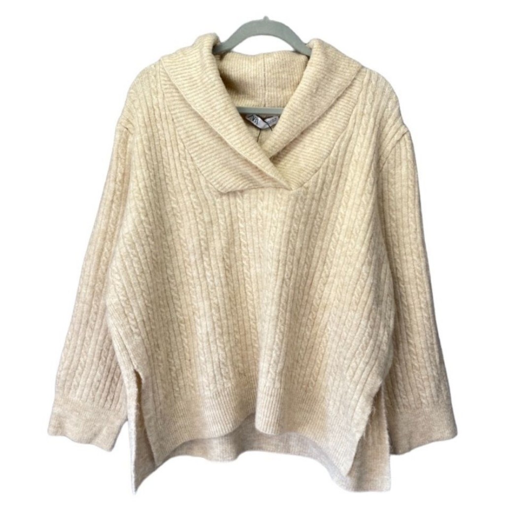 NEW Zara Cream Ribbed Cable Knit Sweater Sz M