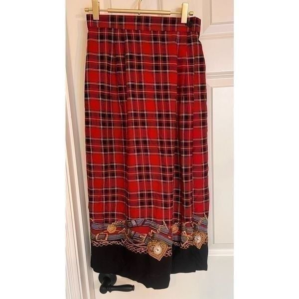 Vtg Koret Midi Skirt Pencil Wrap Red Tartan Plaid Equestrian Bridle Women 8