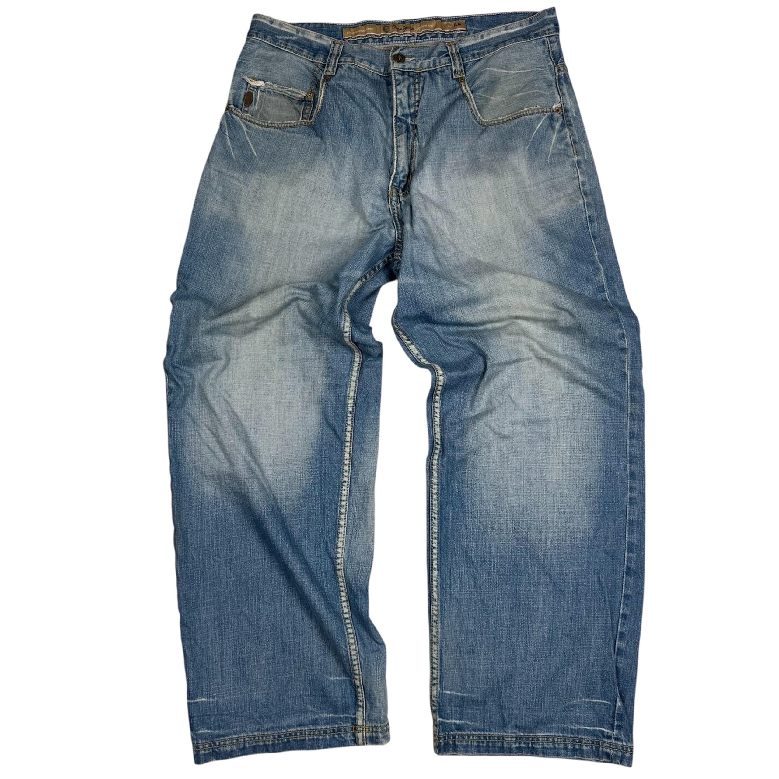 Vintage Y2K Pepe Jeans Medium Wash Baggy Loose Distressed Mens Size 36x31 Grunge