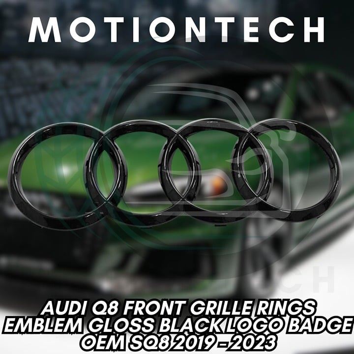 Audi Q8 Front Grille Rings Emblem Gloss Black Logo Badge OEM SQ8 2019 - 2023