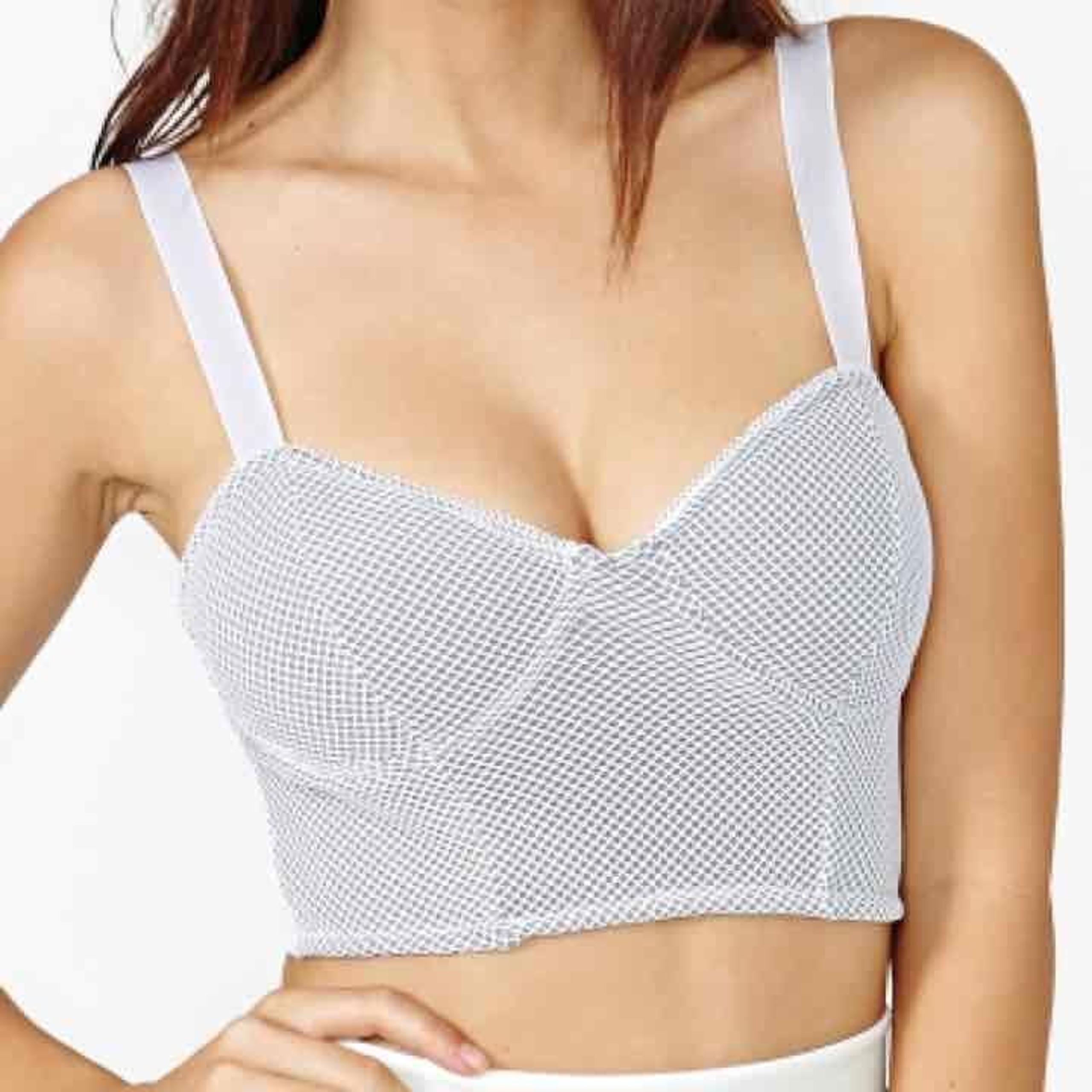 Motel Grey White Mesh Crop Bustier Top